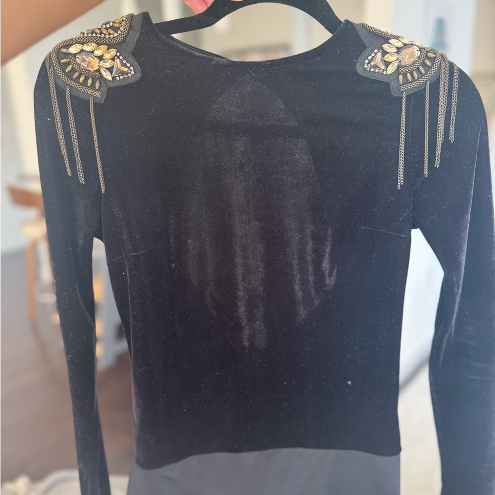 Zara Black Velvet Top with Gold Embellishments